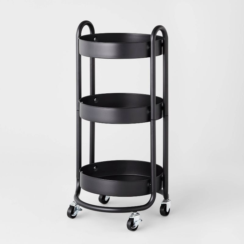 slide 1 of 3, 3 Tier Round Metal Utility Cart Black - Brightroom™, 1 ct