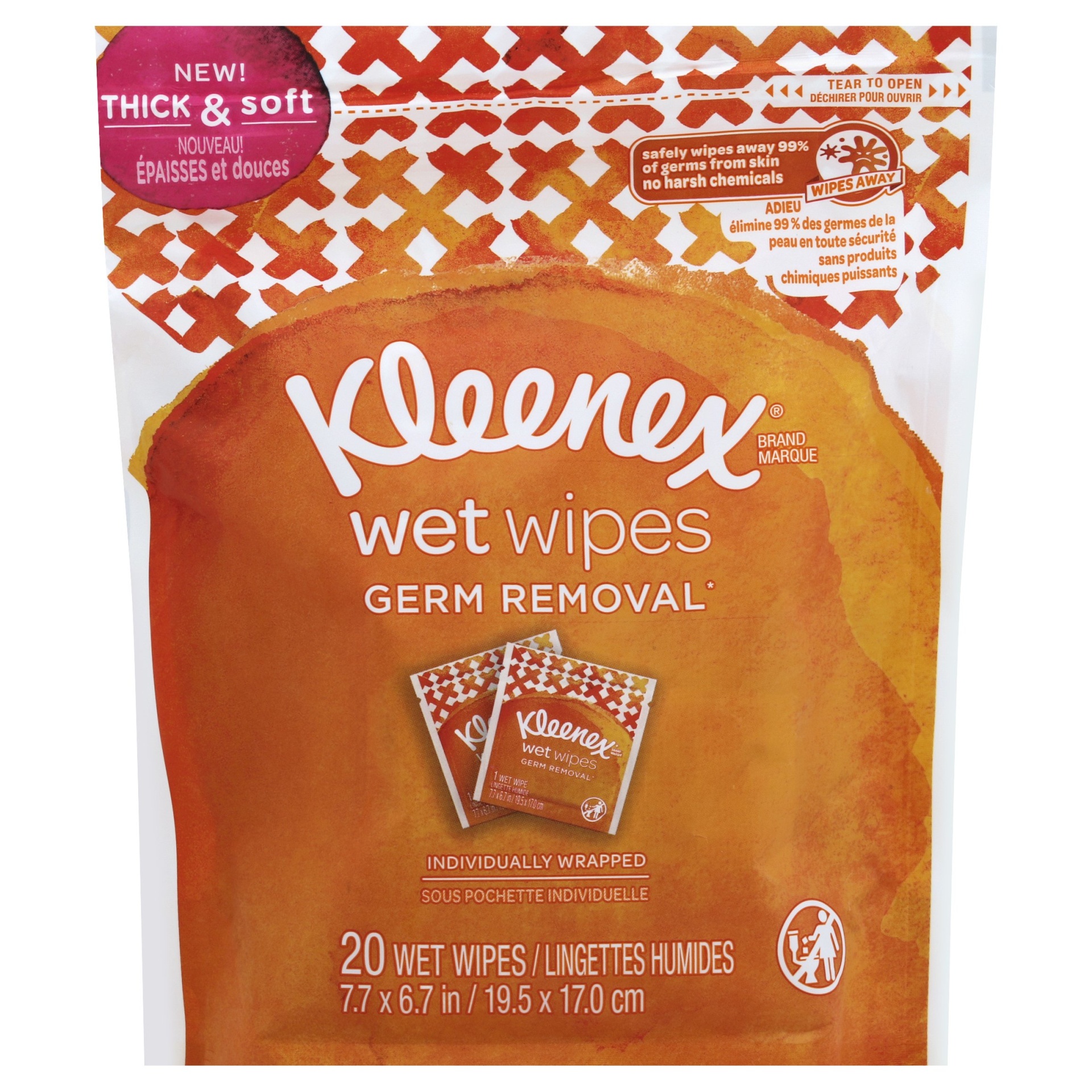 slide 1 of 1, Kleenex Germ Removal Wet Wipes, 20 ct