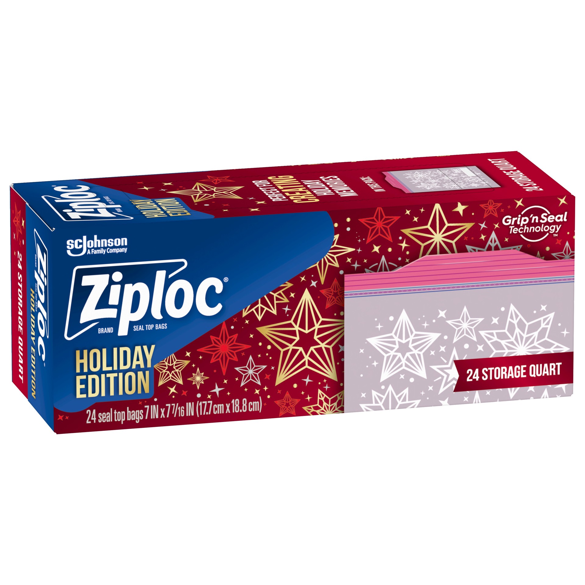 slide 4 of 5, Ziploc Brand Storage Bags Holiday, Quart, 24 Count, 24 ct