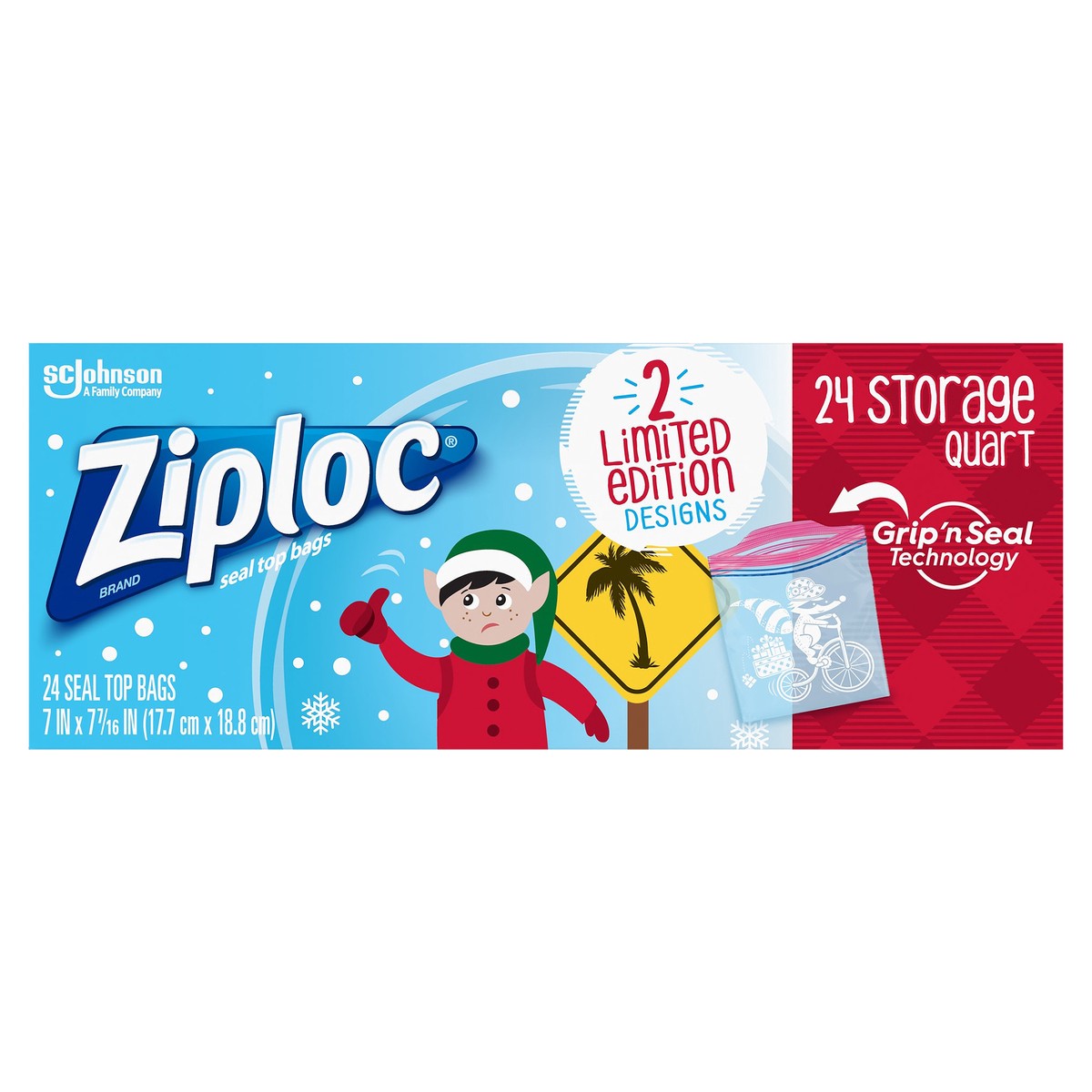 slide 1 of 5, Ziploc Brand Storage Bags Holiday, Quart, 24 Count, 24 ct