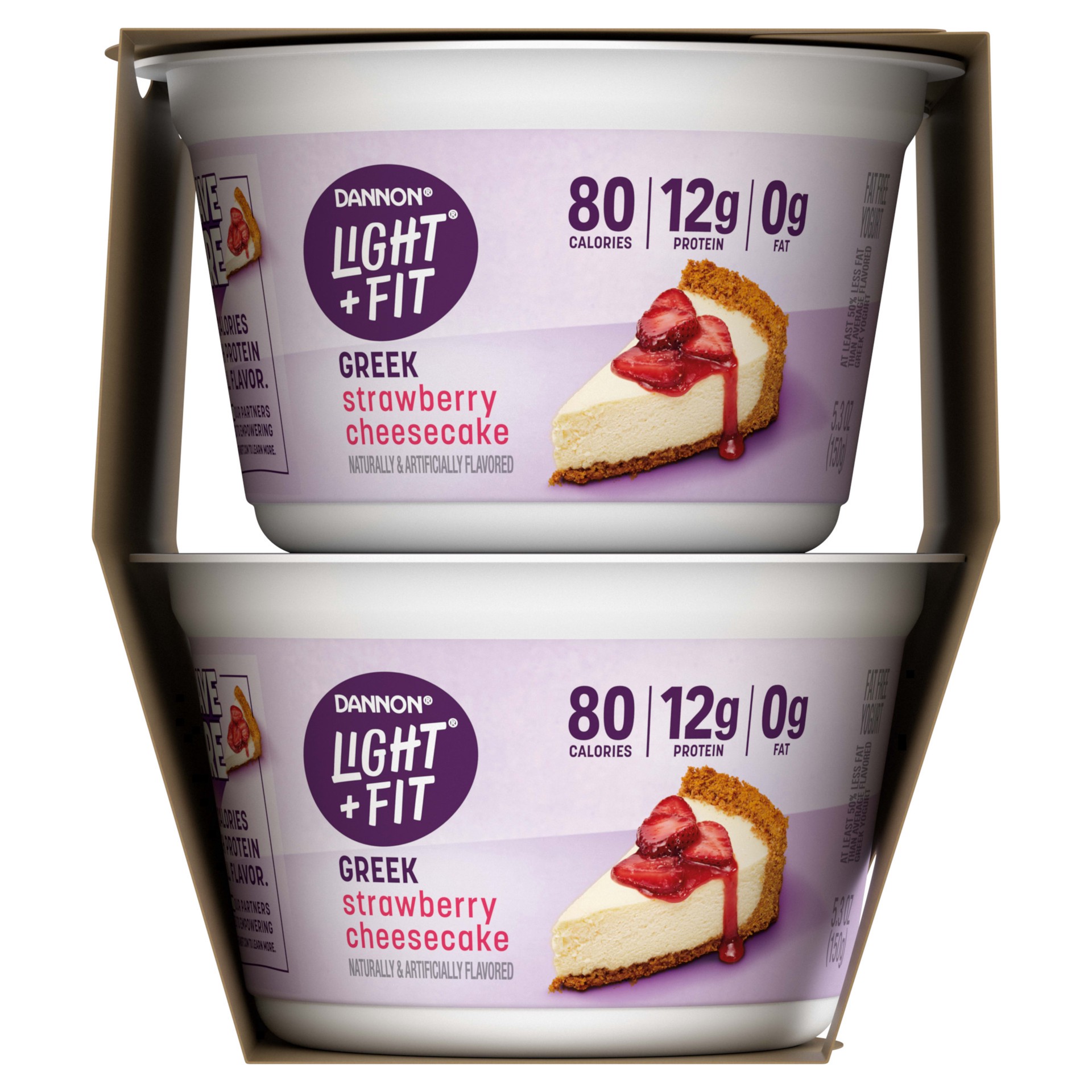 slide 5 of 5, Dannon Light + Fit Strawberry Cheesecake Greek Fat Free Yogurt Pack, 4 Ct, 5.3 OZ Cups, 4 ct