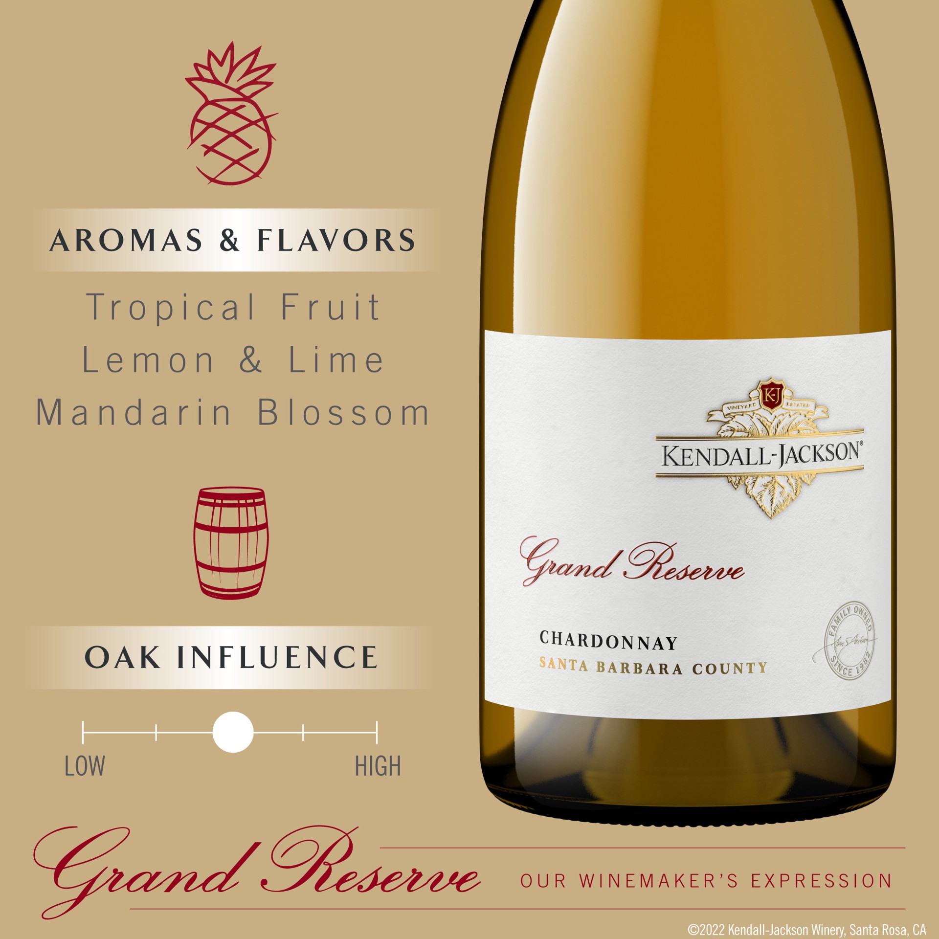 slide 5 of 5, Kendall-Jackson Grand Reserve Chardonnay White Wine, 750ml, 750 ml