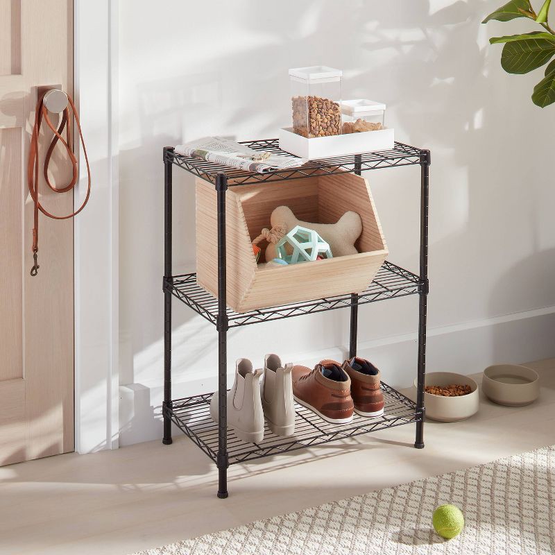 slide 4 of 4, 3 Tier Wire Shelving Black - Brightroom™: Adjustable Metal Storage Shelves, Powder-Coated Steel, 160 lb Capacity, 160 lb