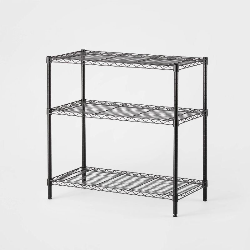 slide 1 of 3, 3 Tier Wide Wire Shelving Black - Brightroom™, 1 ct