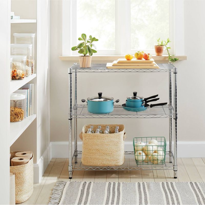 slide 2 of 3, 3 Tier Wide Wire Shelving Chrome - Brightroom™: Adjustable Metal Utility Storage Shelves, 3 Shelves, 350 lb Capacity, 350 lb