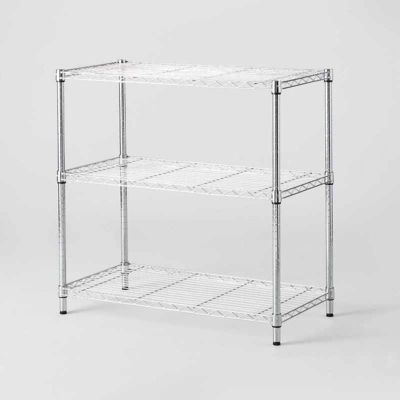 slide 1 of 3, 3 Tier Wide Wire Shelving Chrome - Brightroom™: Adjustable Metal Utility Storage Shelves, 3 Shelves, 350 lb Capacity, 350 lb