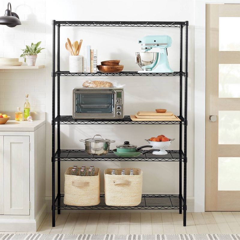 slide 2 of 3, 5 Tier Wide Wire Shelving Black - Brightroom™: Adjustable Metal Storage Unit, 72.63" H, 350 lb Capacity, 5 Shelves, 350 lb