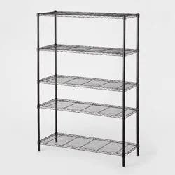 5 Tier Wide Wire Shelving Black - Brightroom™: Adjustable Metal Storage Unit, 72.63" H, 350 lb Capacity, 5 Shelves