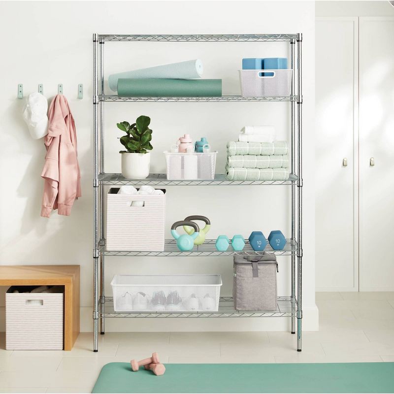 slide 2 of 3, 5 Tier Wide Wire Shelving Chrome - Brightroom™: Adjustable Metal Storage Unit, 72.63" H, 350 lb Capacity, Silver, 350 lb