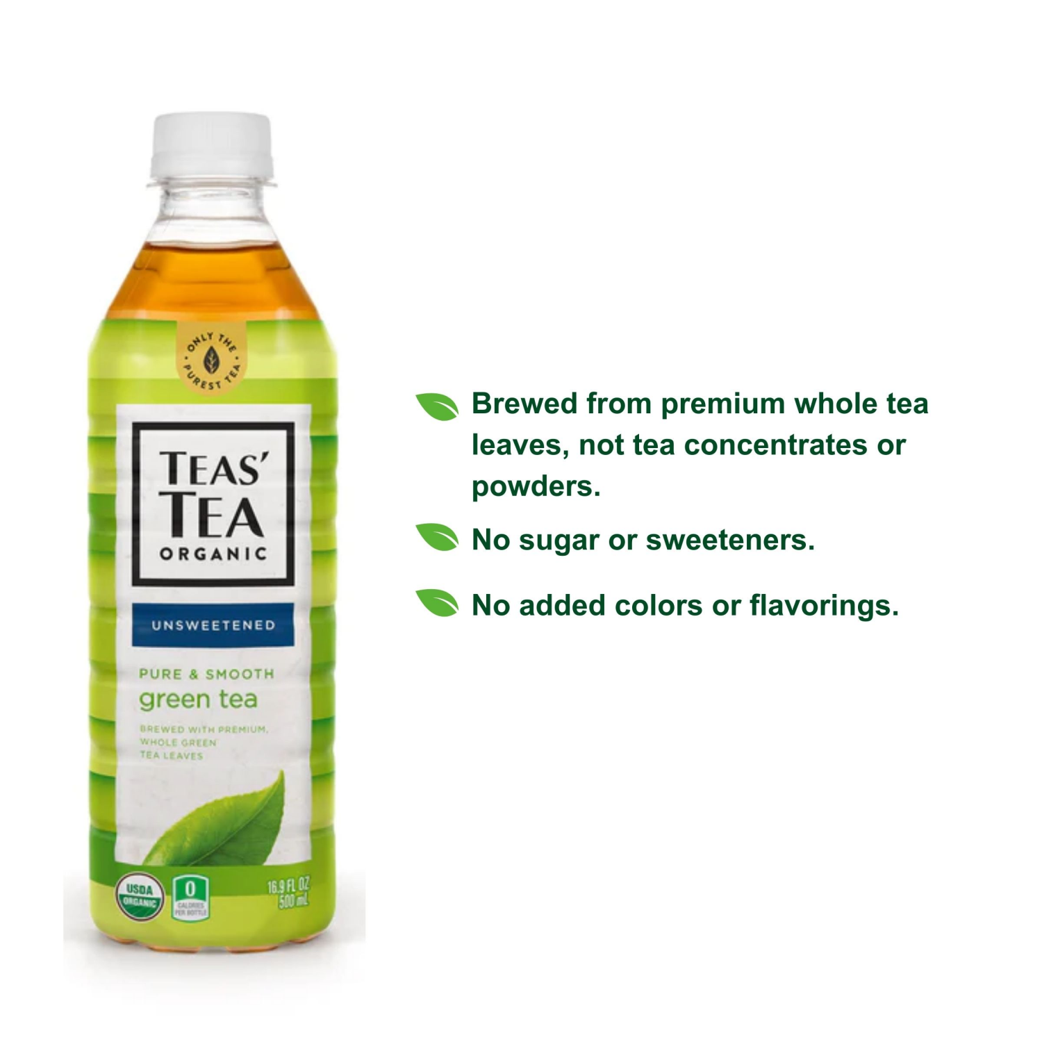 slide 5 of 5, Teas' Tea Organic Unsweetened Pure & Smooth Unsweetened Green Tea 16.9 oz, 16.9 oz