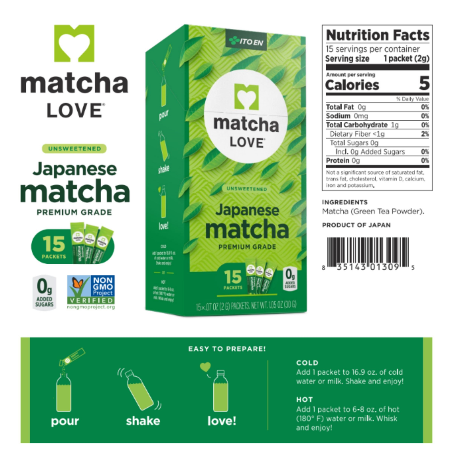 slide 4 of 4, Matcha Love Japanese Matcha Unsweetened Green Tea Single Serve Packets - 15 ct, 15 ct