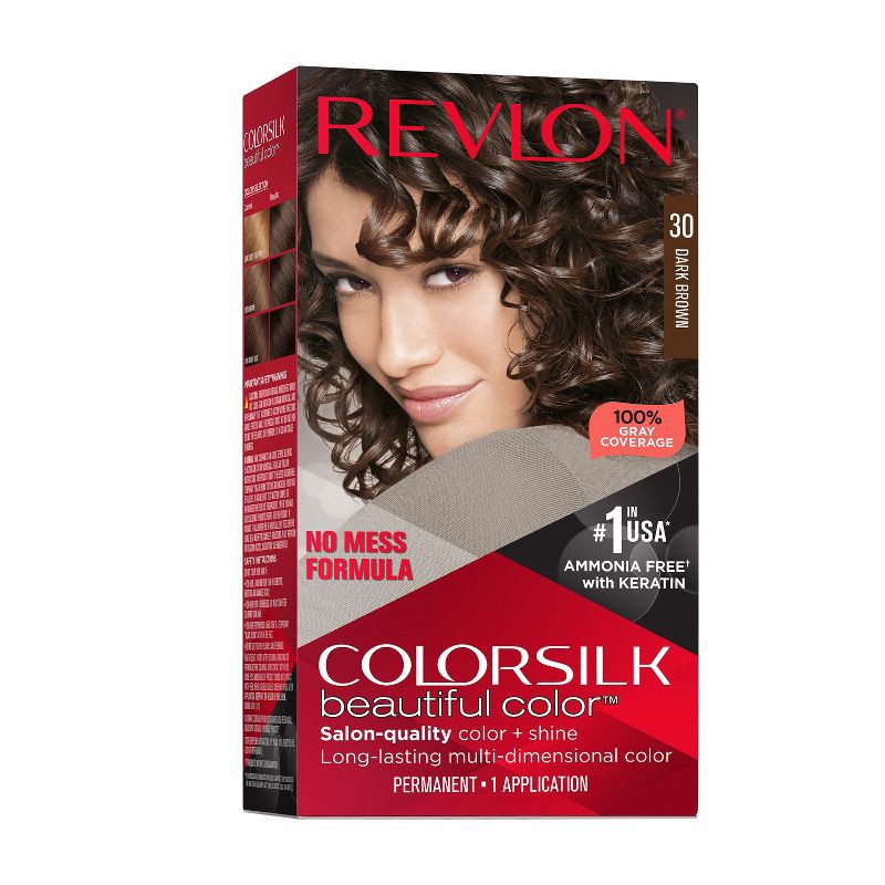 slide 1 of 8, Revlon ColorSilk Beautiful Color 100% Gray Coverage Ammonia-Free Permanent Hair Color - 030 Dark Brown - 4.4 fl oz, 4.4 fl oz