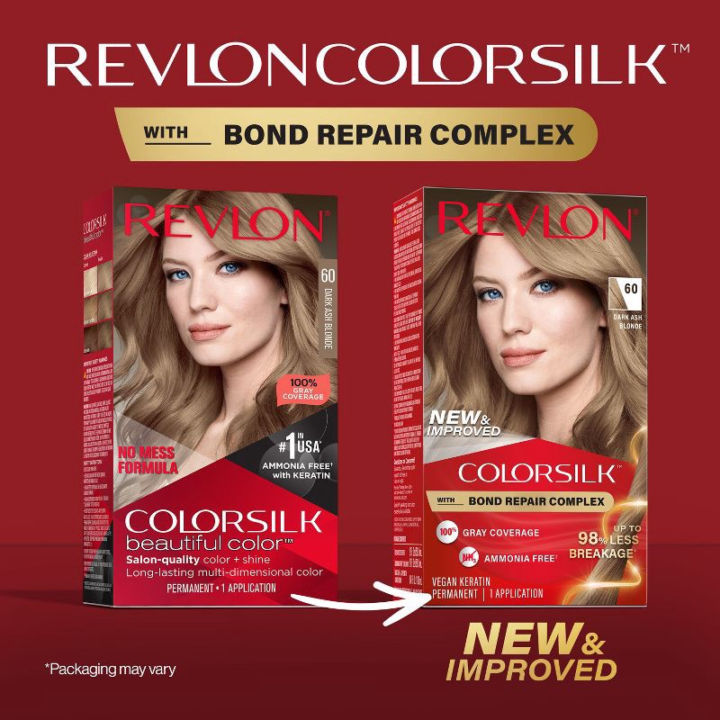 slide 3 of 12, Revlon ColorSilk Permanent Hair Color with Bond Repair Complex - 60 Dark Ash Blonde - 4.4 fl oz, 4.4 fl oz