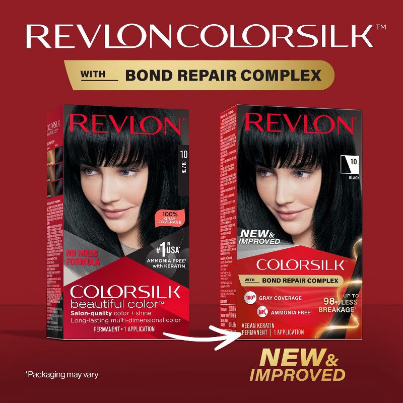 slide 3 of 10, Revlon ColorSilk Beautiful Color 100% Gray Coverage Ammonia-Free Permanent Hair Color - 010 Black - 4.4 fl oz, 4.4 fl oz