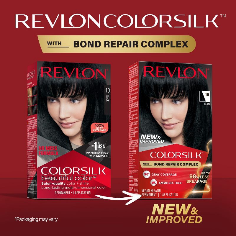 slide 3 of 12, Revlon ColorSilk Permanent Hair Color with Bond Repair Complex - 10 Black - 4.4 fl oz, 4.4 fl oz
