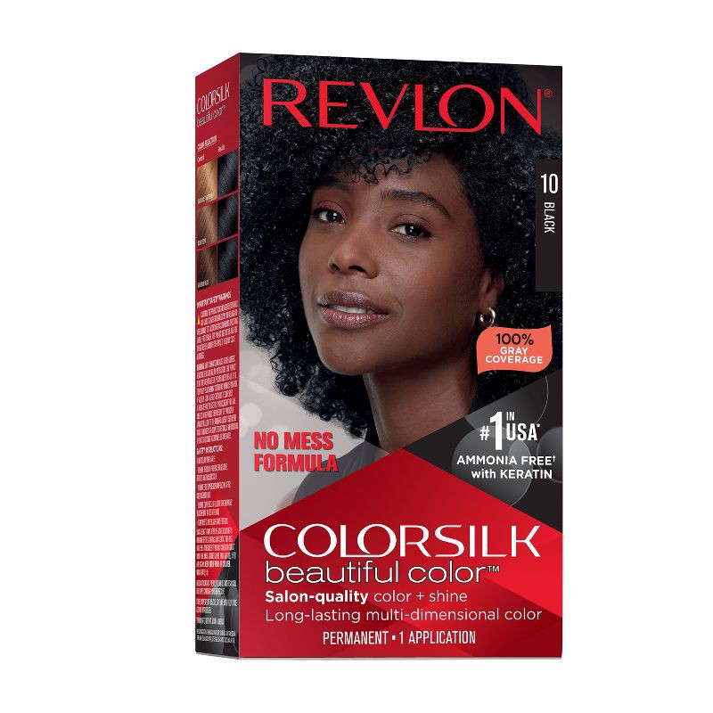 slide 9 of 10, Revlon ColorSilk Beautiful Color 100% Gray Coverage Ammonia-Free Permanent Hair Color - 010 Black - 4.4 fl oz, 4.4 fl oz