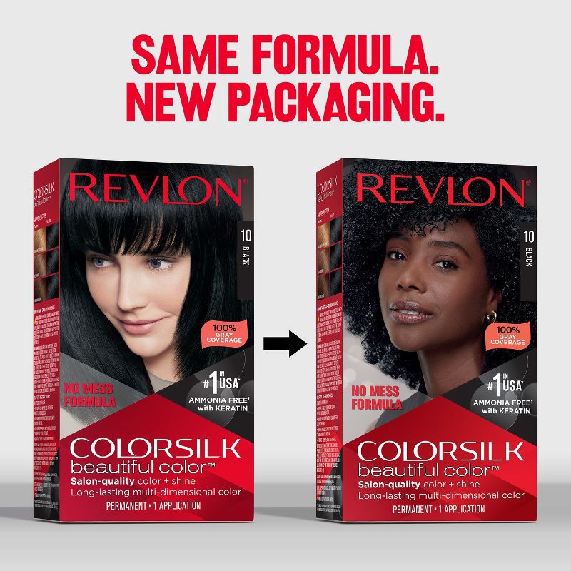 slide 10 of 10, Revlon ColorSilk Beautiful Color 100% Gray Coverage Ammonia-Free Permanent Hair Color - 010 Black - 4.4 fl oz, 4.4 fl oz