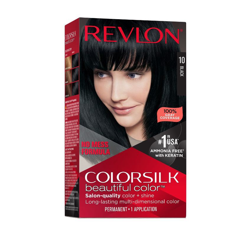 slide 1 of 10, Revlon ColorSilk Beautiful Color 100% Gray Coverage Ammonia-Free Permanent Hair Color - 010 Black - 4.4 fl oz, 4.4 fl oz