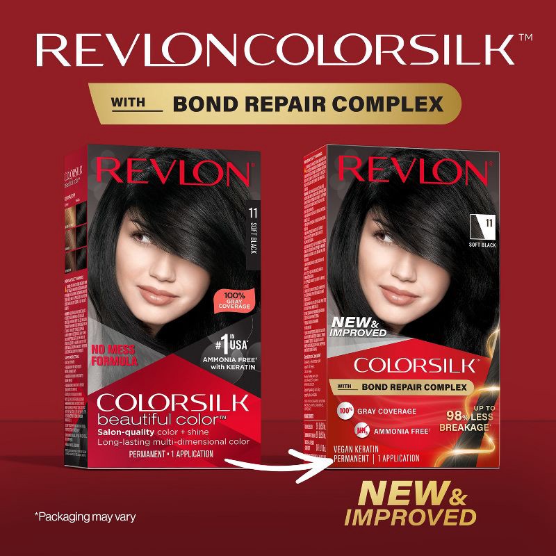 slide 3 of 12, Revlon ColorSilk Permanent Hair Color with Bond Repair Complex - 11 Soft Black - 4.4 fl oz, 4.4 fl oz