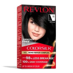 Revlon ColorSilk Permanent Hair Color with Bond Repair Complex - 11 Soft Black - 4.4 fl oz: Liquid, All Hair Types, Ammonia-Free