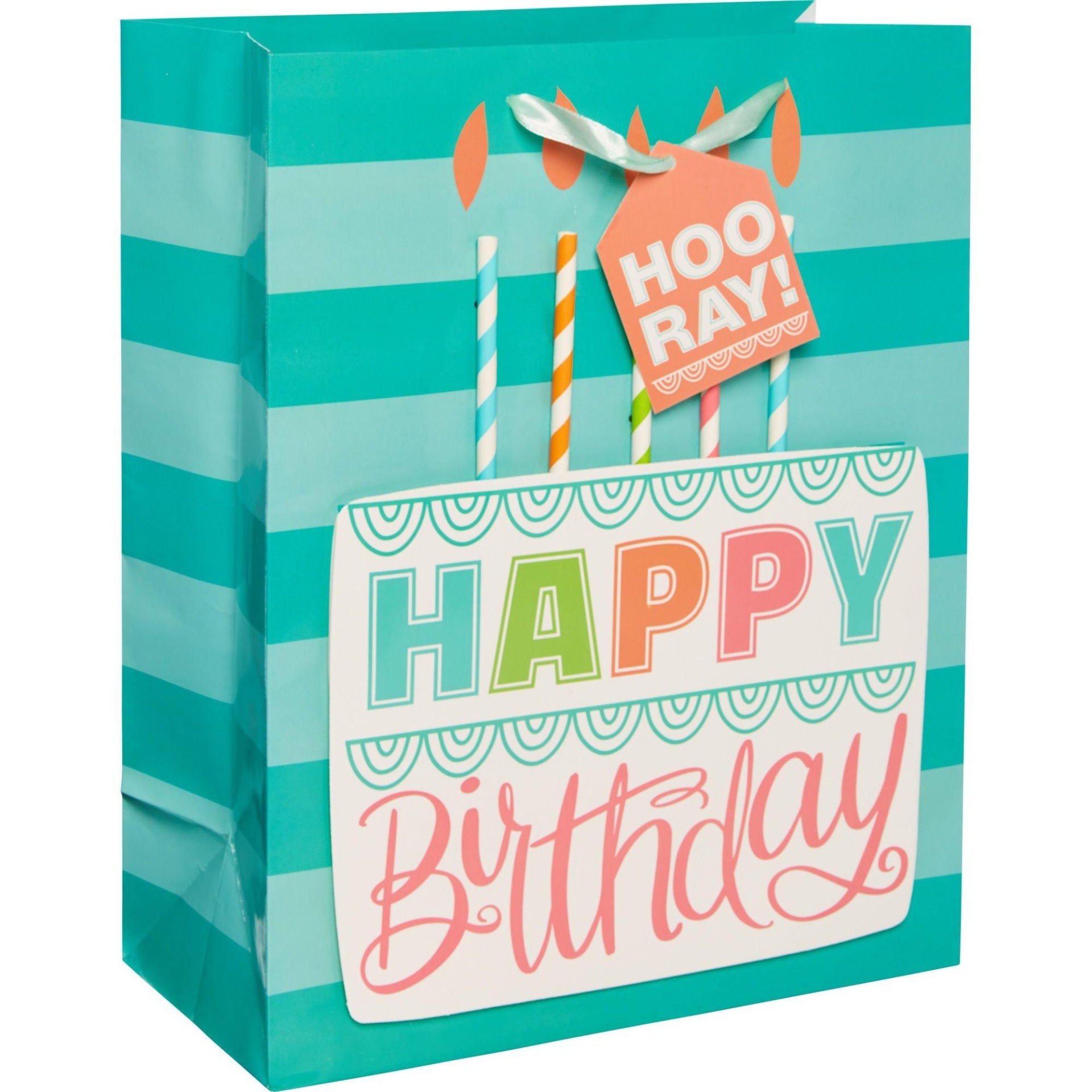 slide 1 of 1, Party City Medium Glossy 3D Birthday Cake Gift Bag, 1 ct