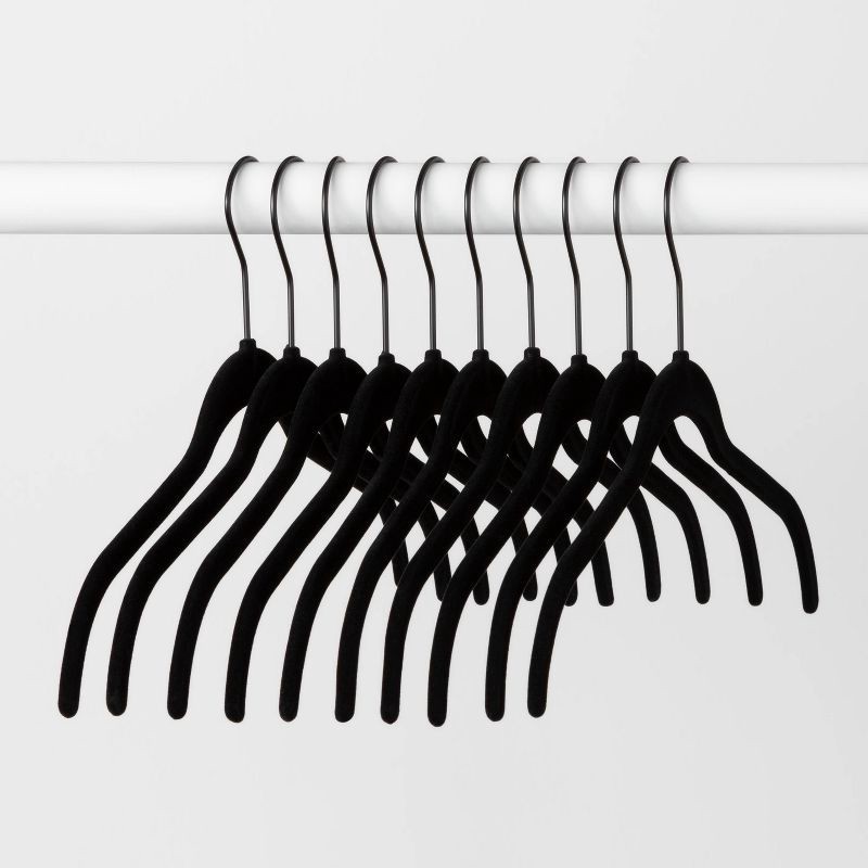 slide 1 of 4, 10pk Shirt Flocked Hangers Black - Brightroom™, 10 ct