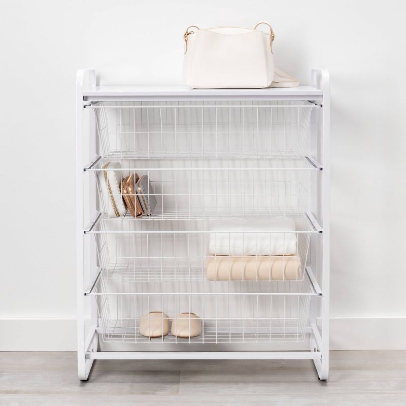 slide 2 of 4, 4 Drawer Metal Storage Organizer White - Brightroom™: Steel Utility Storage, Fixed Shelves, Universal Wire Drawers, 1 ct