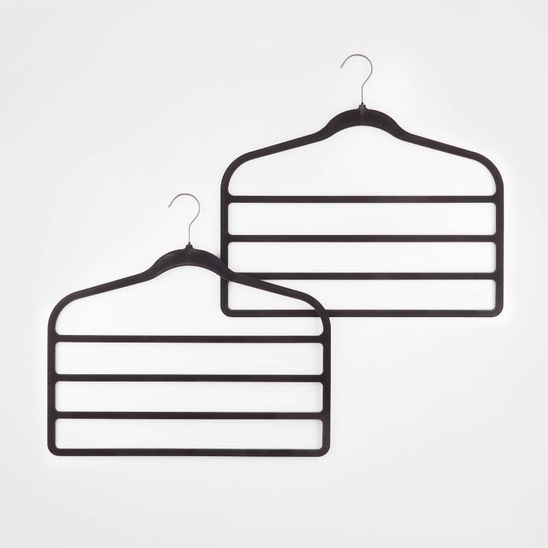 slide 1 of 3, 2pk 4 Bar Flocked Hangers Black - Brightroom™, 2 ct