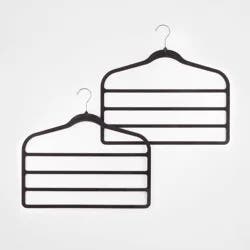 2pk 4 Bar Flocked Hangers Black - Brightroom™: Velvet Pants Hangers for Clothes, Adult Use, 1 Year Warranty