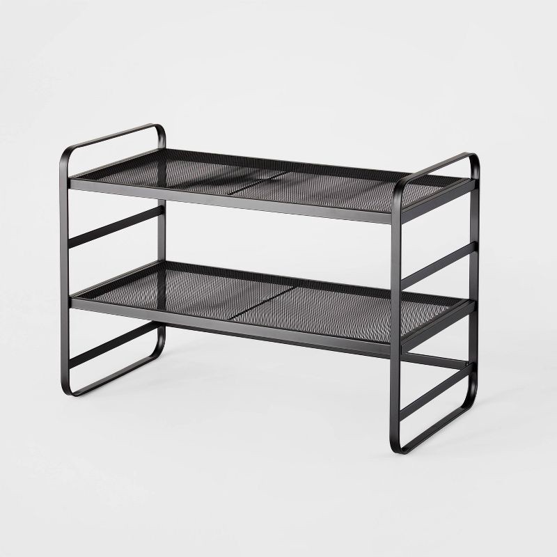 slide 1 of 3, 2 Tier Shoe Rack Black Metal Mesh - Brightroom™, 1 ct