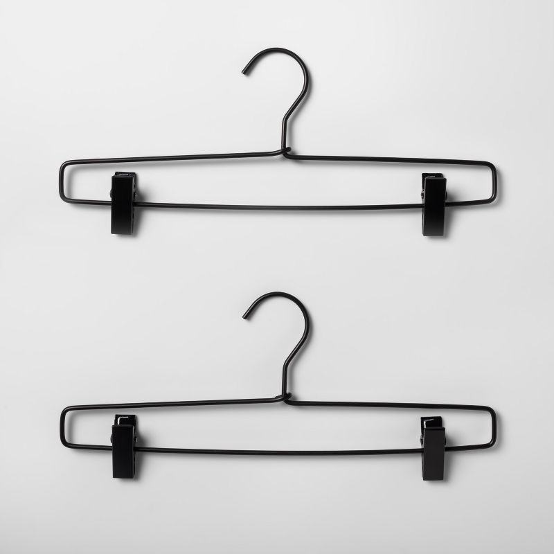 slide 1 of 3, 2pk Metal Pant Hangers with Clips Black - Brightroom™: Stainless Steel, Non-Slip, Adult Use, 1 Year Warranty, 2 ct