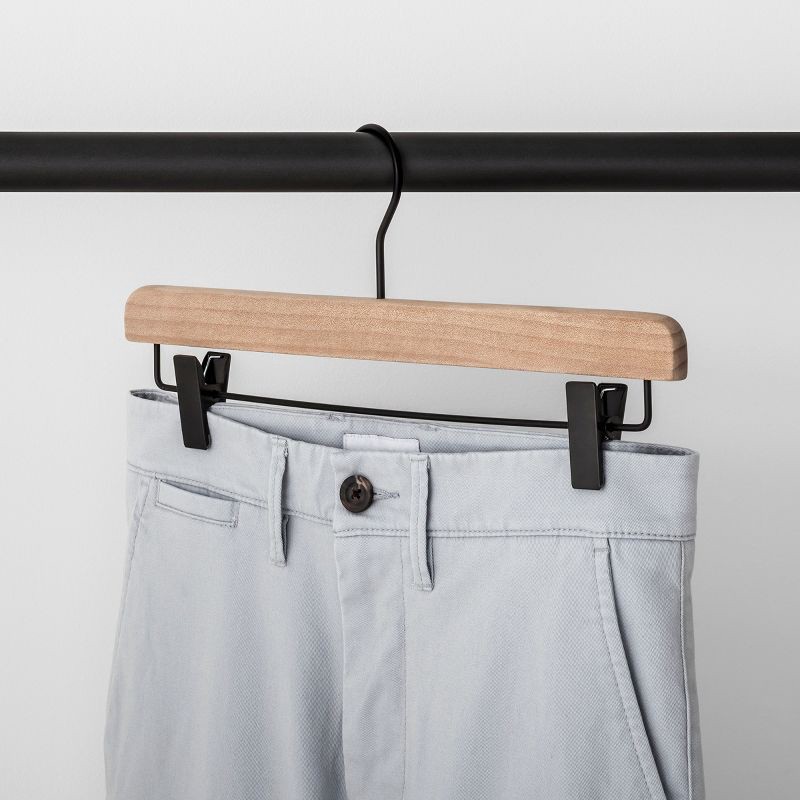 slide 2 of 3, 2pk Wood Pant Hangers with Clips Natural - Brightroom™, 2 ct