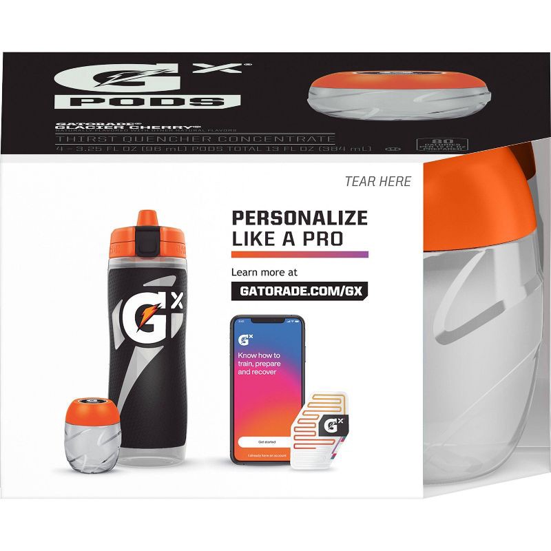 slide 5 of 5, Gatorade 3.25oz GX Glacier Pod Bottle - Cherry: Kosher, Energy Drink Mix, Non-Caffeinated, 3.25 oz