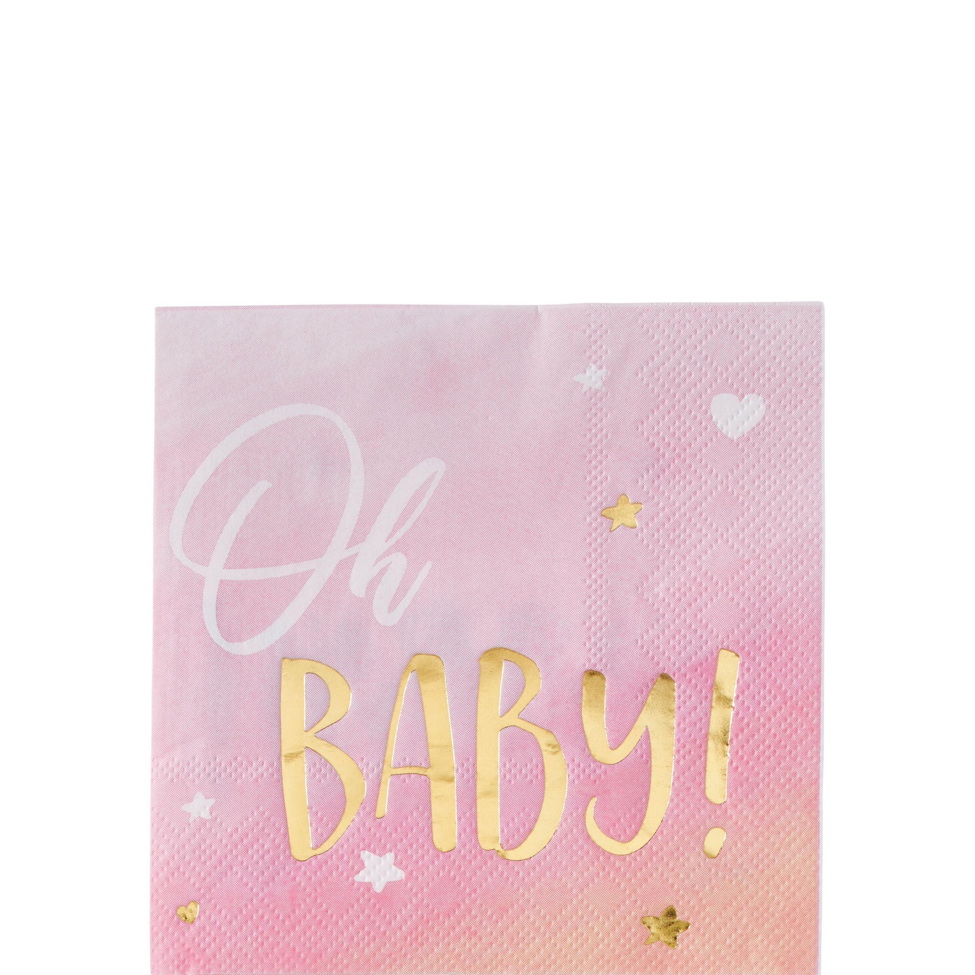 slide 1 of 1, Party City Metallic Gold & Pink Oh Baby Beverage Napkins, 16 ct