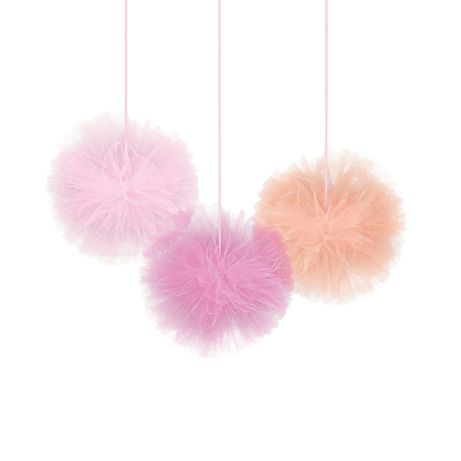 slide 1 of 1, Party City Pink Tulle Tissue Pom Poms, 3 ct