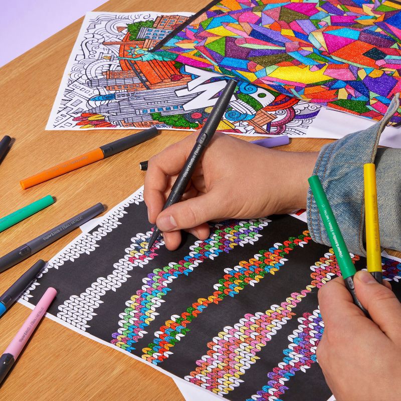 slide 3 of 8, Paper Mate Flair City Lights 16pk Felt Pens 0.7mm Medium Tip Metallic Multicolored: Porous Point, Durable, Fade-Resistant, 16 ct