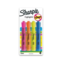 Sharpie 4pk Highlighters Smear Guard Chisel Tip Assorted Colors: Bold Highlighters Markers for School & Office, 3+ Years