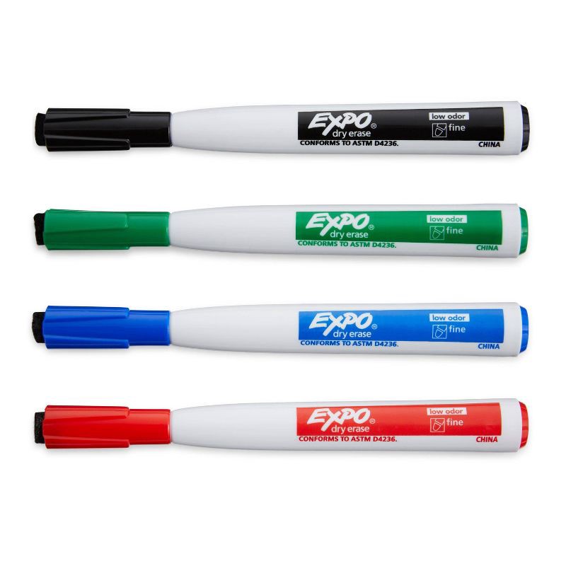slide 2 of 8, Expo 4pk Dry Erase Markers Magnetic & Eraser Fine Tip Multicolored, 4 ct