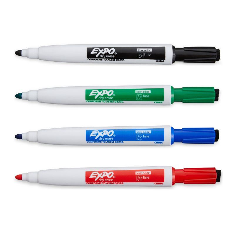 slide 3 of 8, Expo 4pk Dry Erase Markers Magnetic & Eraser Fine Tip Multicolored, 4 ct