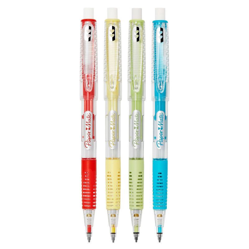 slide 2 of 7, Paper Mate Clear Point 4pk #2 Mechanical Pencils 0.7mm Multicolored: Durable Erasable Lead Pencils with Erasers, 4 ct