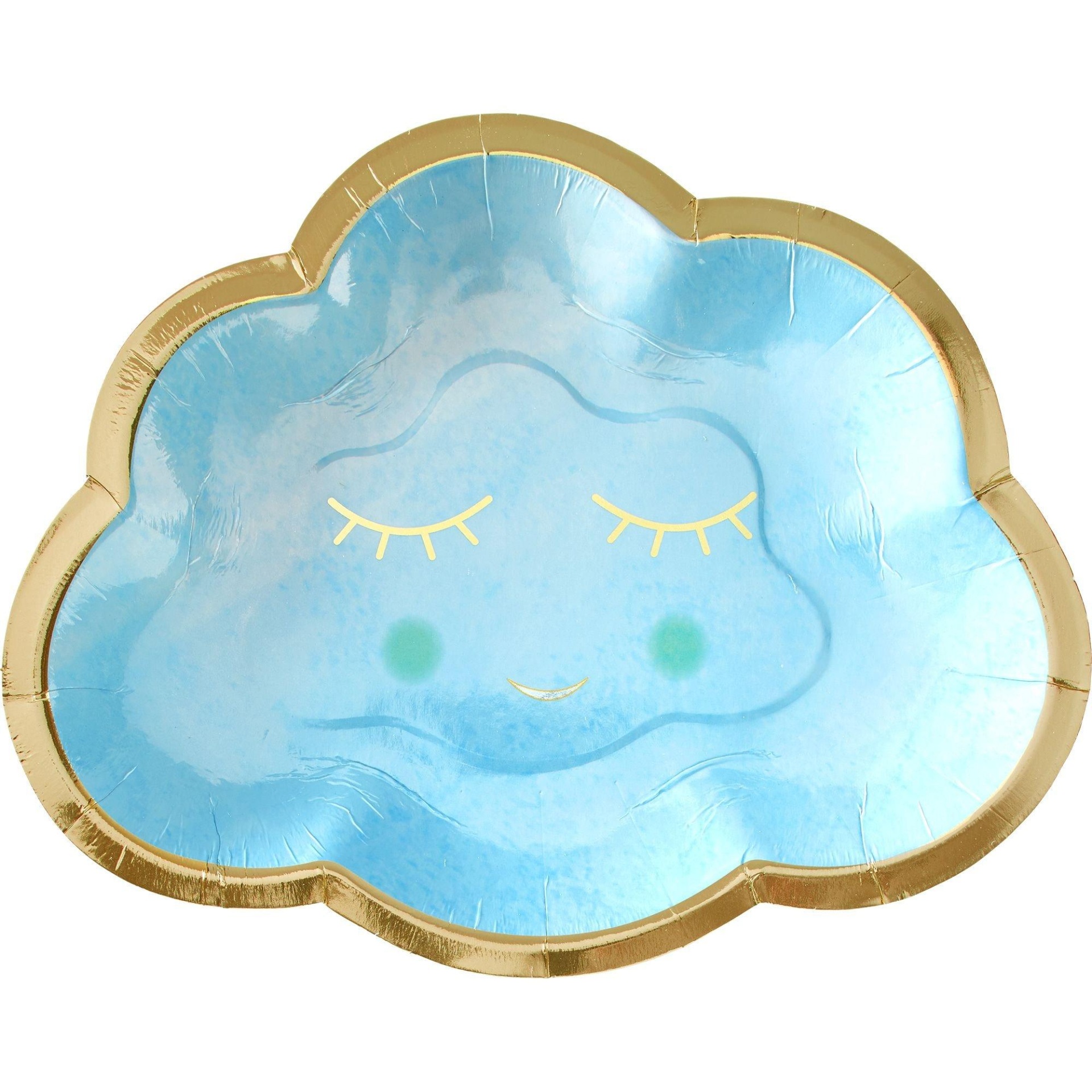 slide 1 of 1, Party City Blue & Metallic Gold Happy Cloud Plates, 8 ct