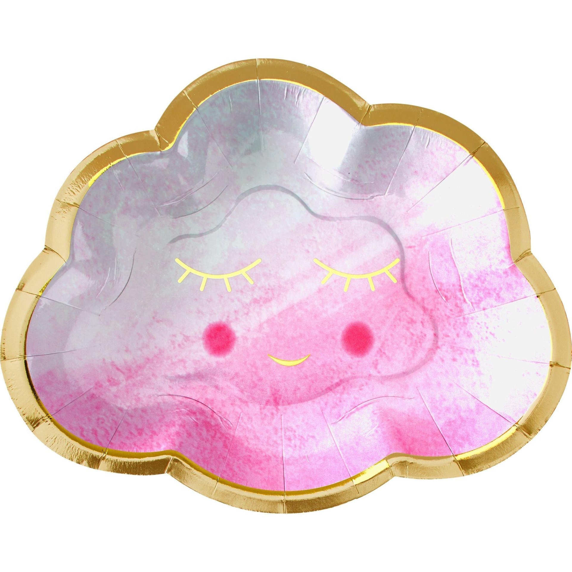 slide 1 of 1, Party City Metallic Gold & Pink Happy Cloud Plates, 8 ct