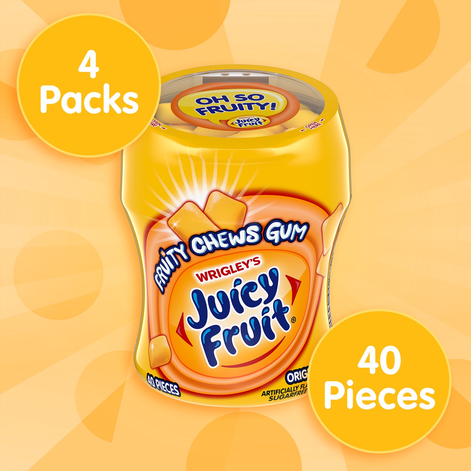 slide 3 of 7, Juicy Fruit Fruity Chews Original Sugarfree Gum, 40 piece (4 Bottles), 40 ct