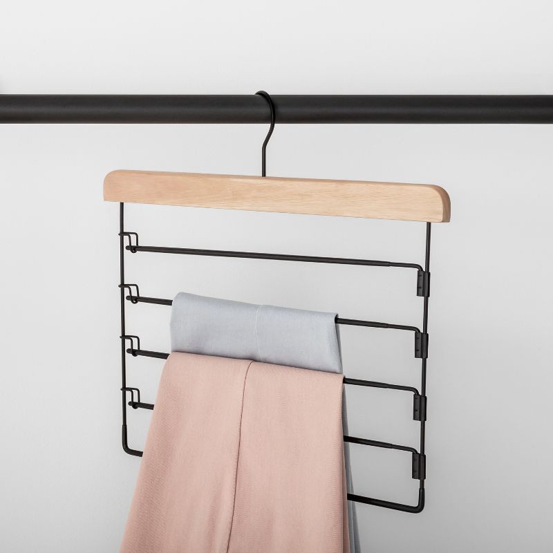 slide 2 of 3, 5 Tier Pants Hanger Black with Natural Wood - Brightroom™: Non-Slip Clothes Organizer, Adult Use, 1 Year Warranty, 1 ct