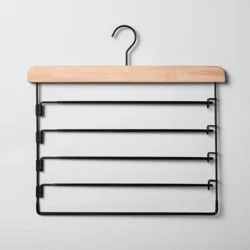 5 Tier Pants Hanger Black with Natural Wood - Brightroom™: Non-Slip Clothes Organizer, Adult Use, 1 Year Warranty