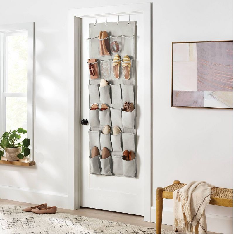 slide 2 of 3, Over The Door 24 Pocket Mesh Shoe Organizer Light Gray - Brightroom™: Hanging Shoe Storage, Holds 24 Pairs, No Assembly Required, 1 ct