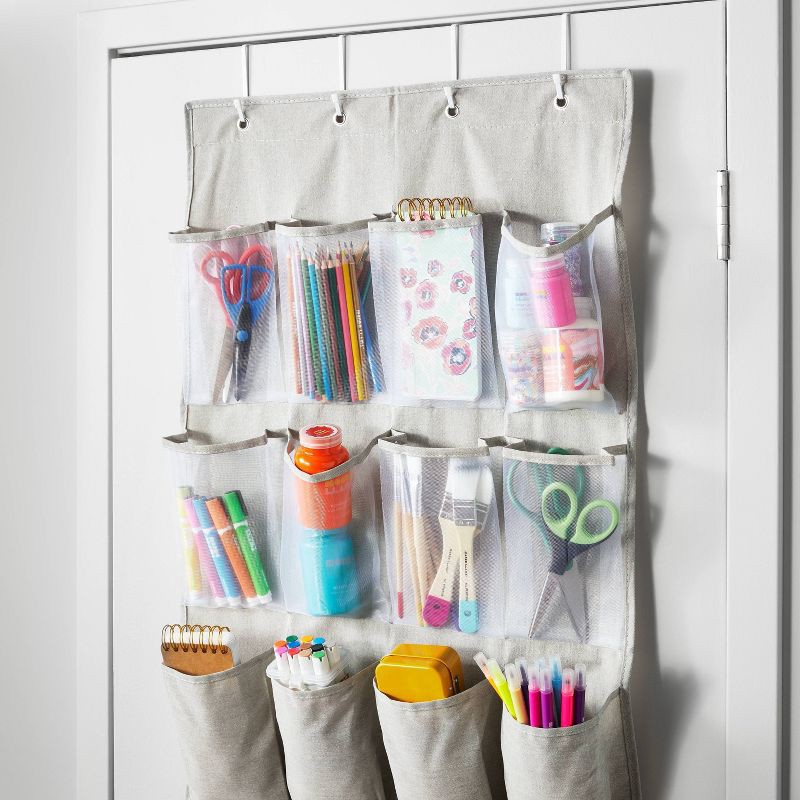 slide 3 of 3, Over The Door 24 Pocket Mesh Shoe Organizer Light Gray - Brightroom™: Hanging Shoe Storage, Holds 24 Pairs, No Assembly Required, 1 ct