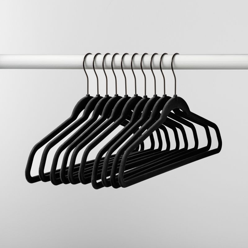 slide 1 of 4, 10pk Flocked Hangers Black - Brightroom™: Velvet Clothes Hangers for Sweaters, Shirts, Dresses, Suits, Adult Use, 10 ct