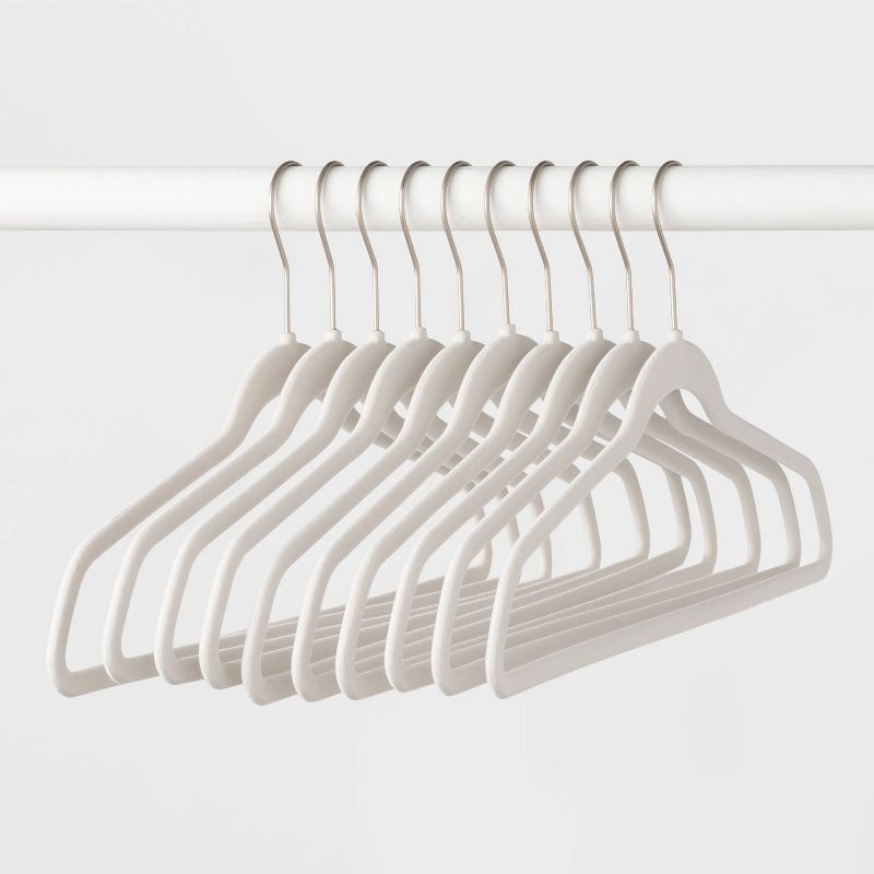 slide 1 of 3, 10pk Flocked Hangers White - Brightroom™: Velvet Clothes Hangers for Sweaters, Dresses, Shirts, Suits, 10 ct