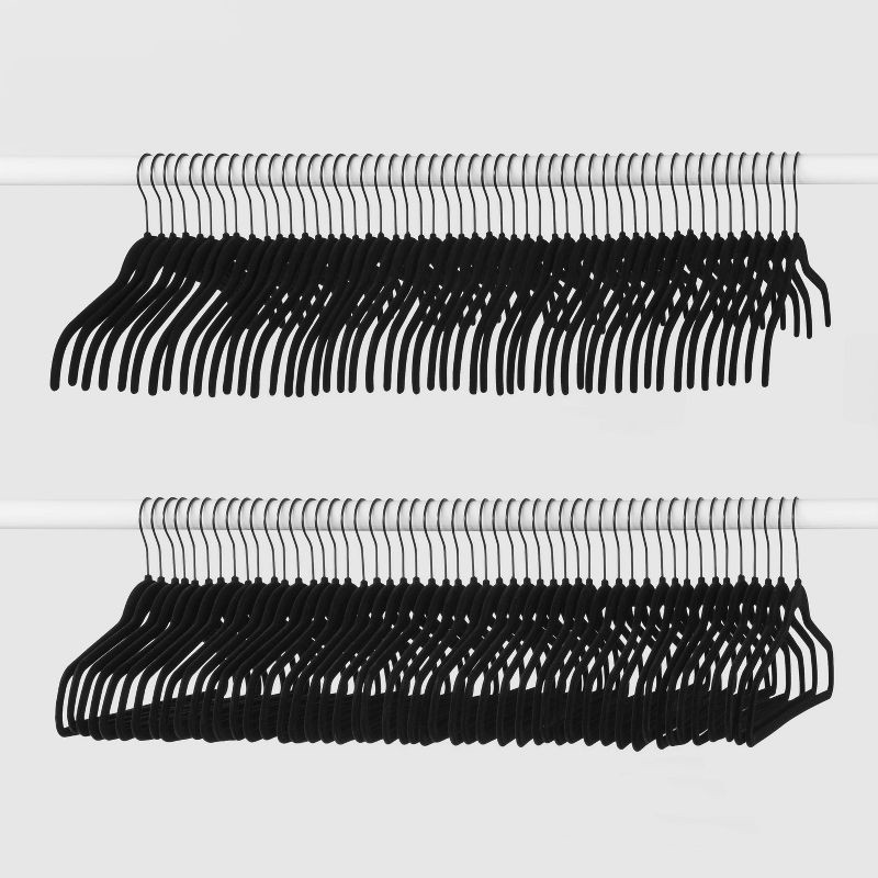 slide 1 of 3, 100pk Combo Pack Suit/Shirt Flocked Hangers Black - Brightroom™: Velvet Clothes Hangers for Sweaters & Dresses, 100 ct